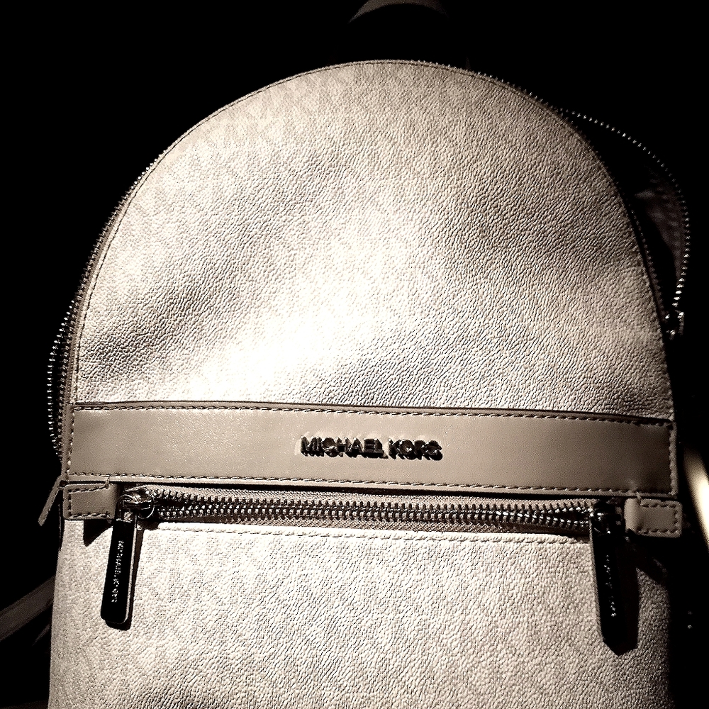 White and Grey Michael Kors Backpack